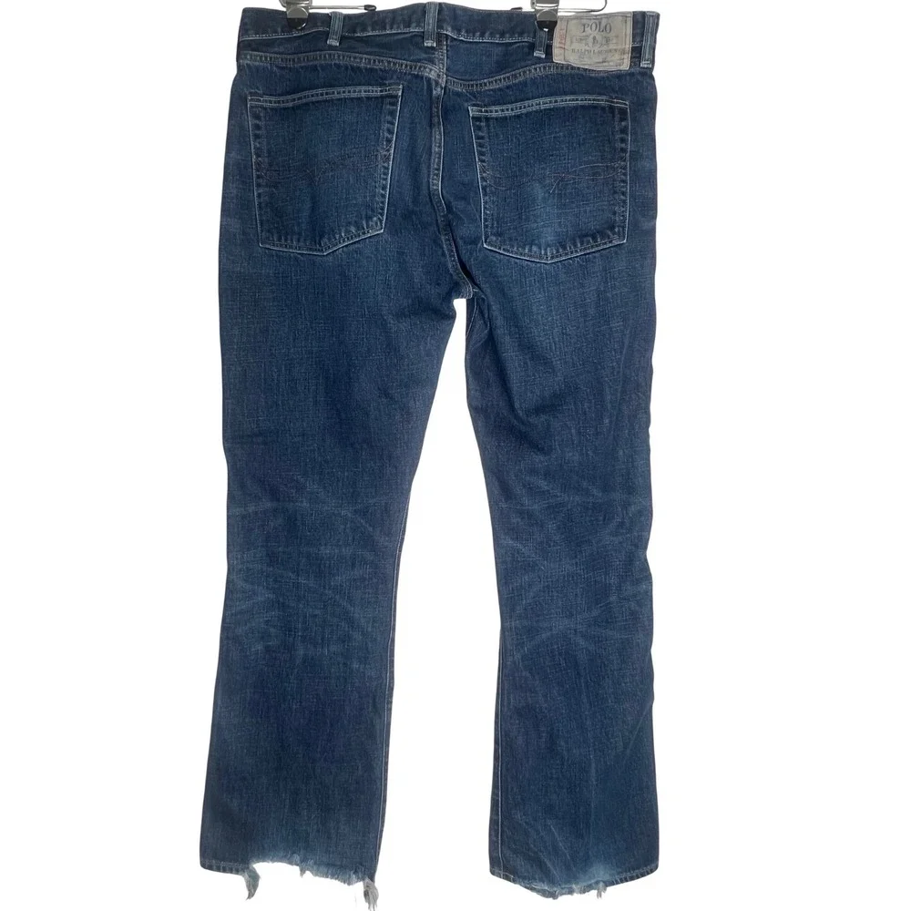 Polo‎ Ralph Lauren 40x32 Distressed Straight Leg Button Fly Bootcut Blue Jeans